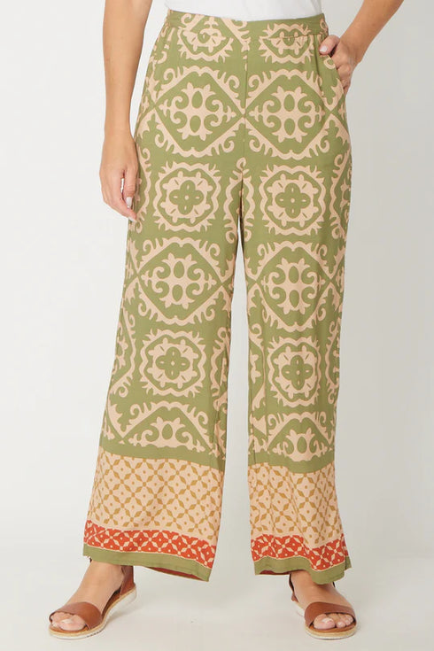 Border Print Crop Pant Sage