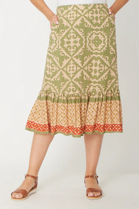 Border Print Skirt Sage