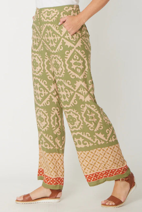 Border Print Crop Pant Sage