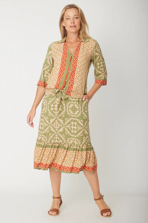 Border Print Skirt Sage