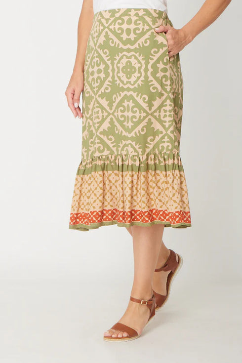 Border Print Skirt Sage