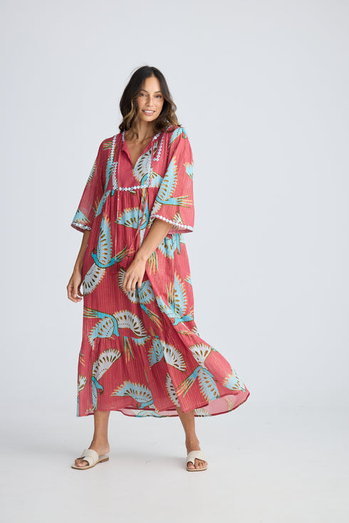 Lorrini Dress Red Macaw Print
