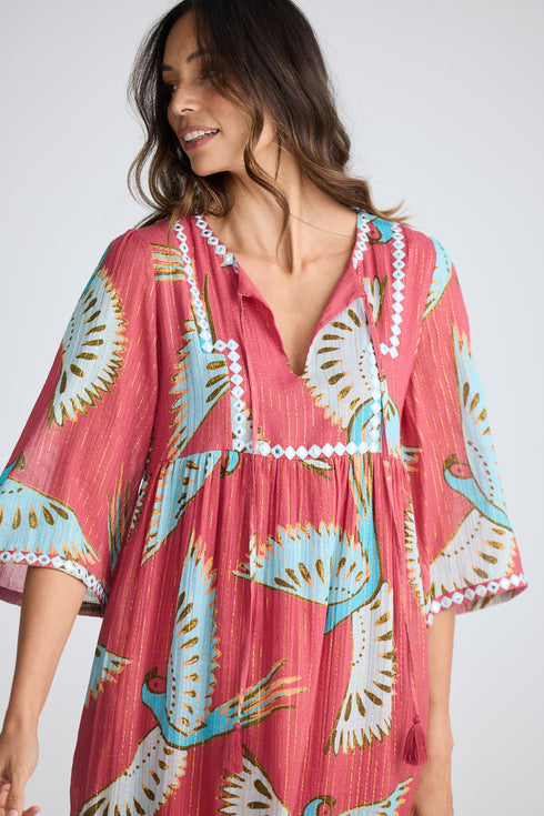 Lorrini Dress Red Macaw Print