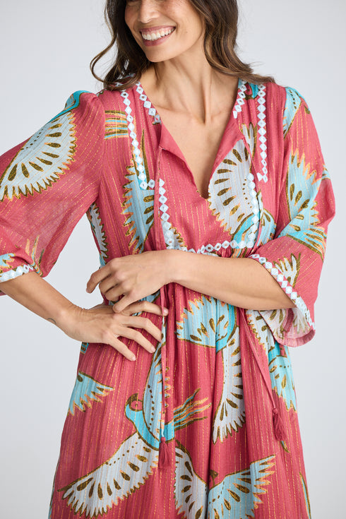 Lorrini Dress Red Macaw Print