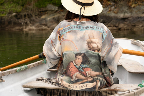 Cropped Bamboo Kimono Cardigan Short Hold Fast with Sun, Moon & Rainbow