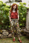 Boho Linen Cropped Artist Pants Ankle Length I Dream in Flowers with Bees