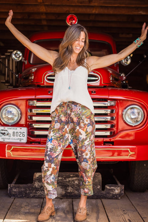 Boho Linen Cropped Artist Pants Ankle Length Love Language