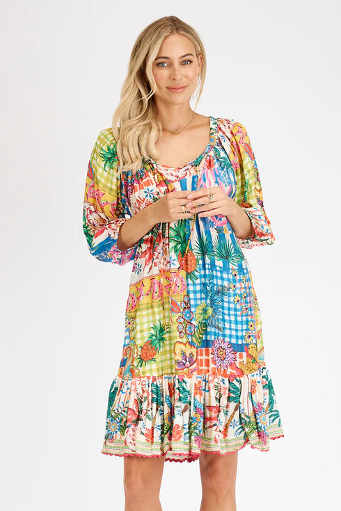 Tropical Shirred Dress Print