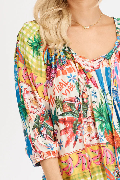 Tropical Shirred Dress Print