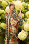Duster Kimono Robe Long Stay Gold Floral with Rabbit and Bees