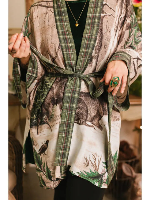 Winter Wish Christmas Plaid Bamboo Kimono Cardigan with Belt LIMITED EDITION